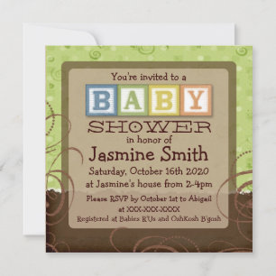 Invitations de douche pour bébé vert neutre