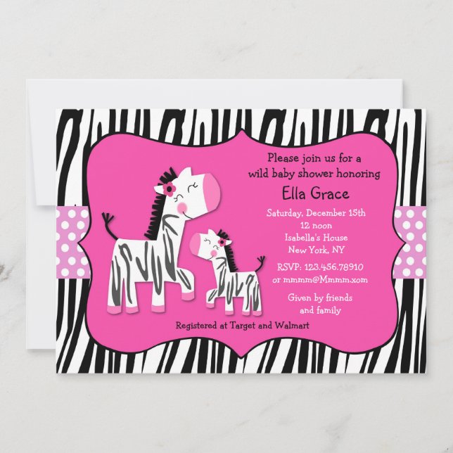 Invitations de douche pour bébé Zebra (Devant)