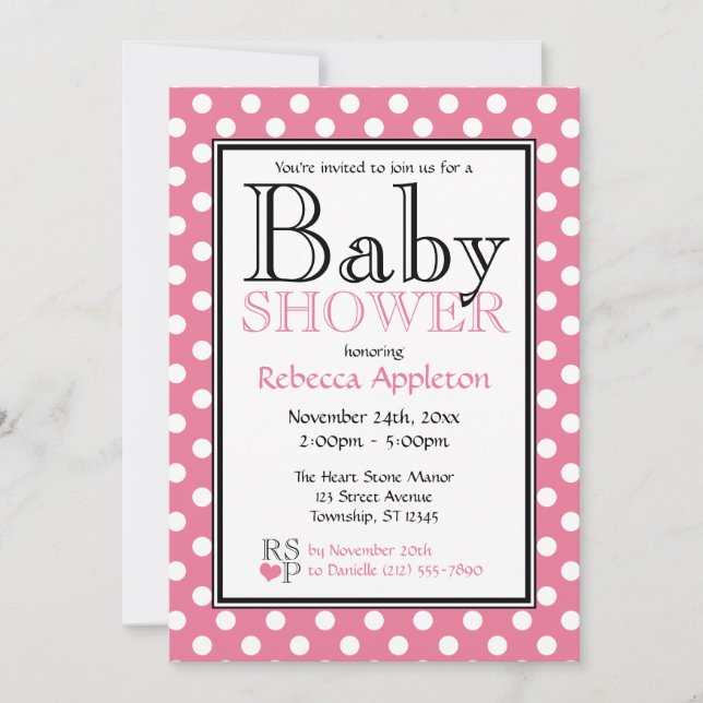 Invitations de douche pour bébés rose Poka Dot (Devant)