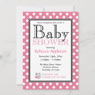 Invitations de douche pour bébés rose Poka Dot