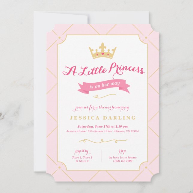 Invitations de douche Princess | Fille rose (Devant)