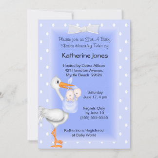 Invitations de douche Stork et Twin Boys