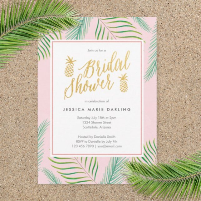 Invitations de douche tropicale nuptiale en rose e (Bridal Shower Luau Party Invitation)