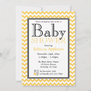 Invitations de douches Chevron Yellow & White Baby