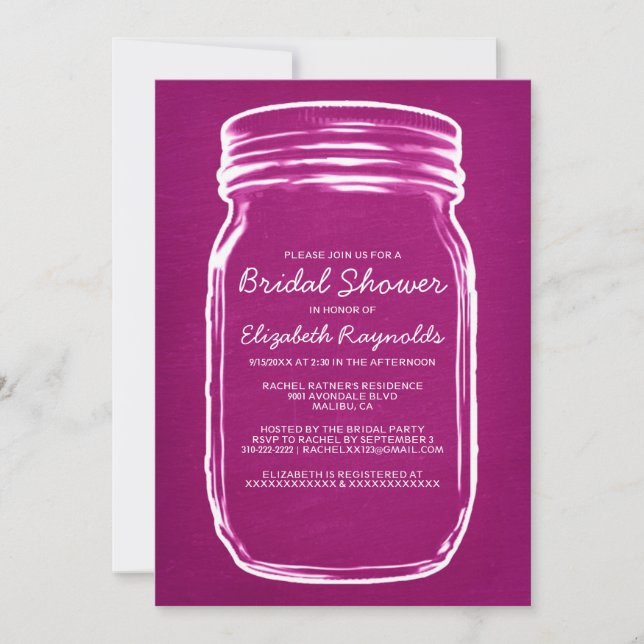 Invitations de douches de Fuchsia Mason Jar (Devant)