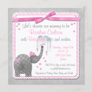 Invitations de douches éléphantes pour bébés roses