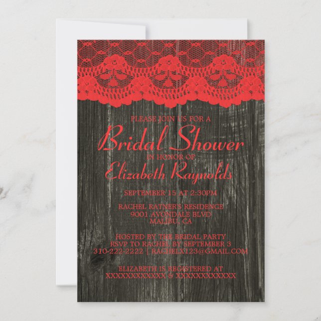 Invitations de douches en dentelle rouge et noire (Devant)
