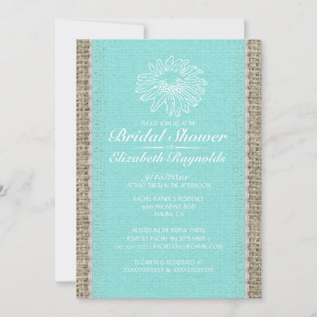 Invitations de douches en dentelle Vintage Turquoi (Devant)