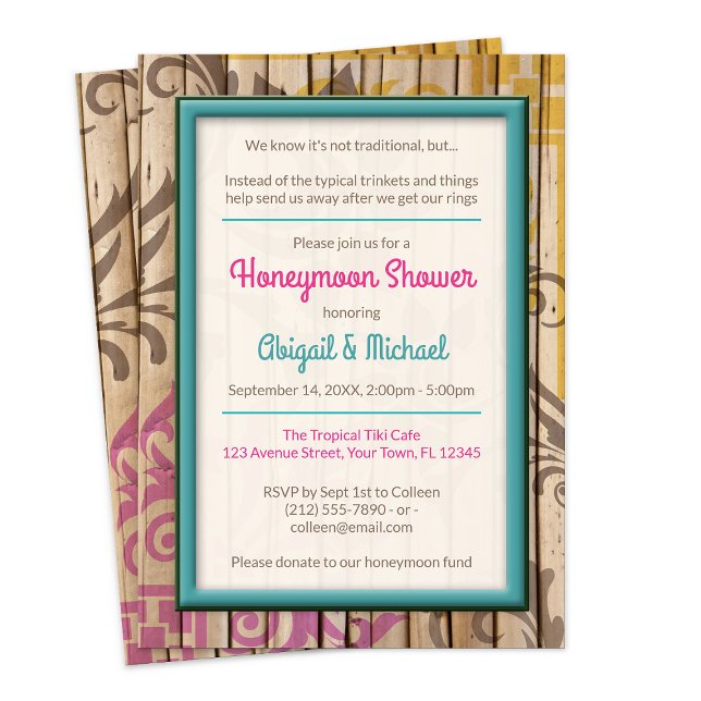 Invitations de douches en lune de miel Tiki Tropic (Tropical Tiki Wood Honeymoon Shower Invitations from Starzraven on Zazzle. )