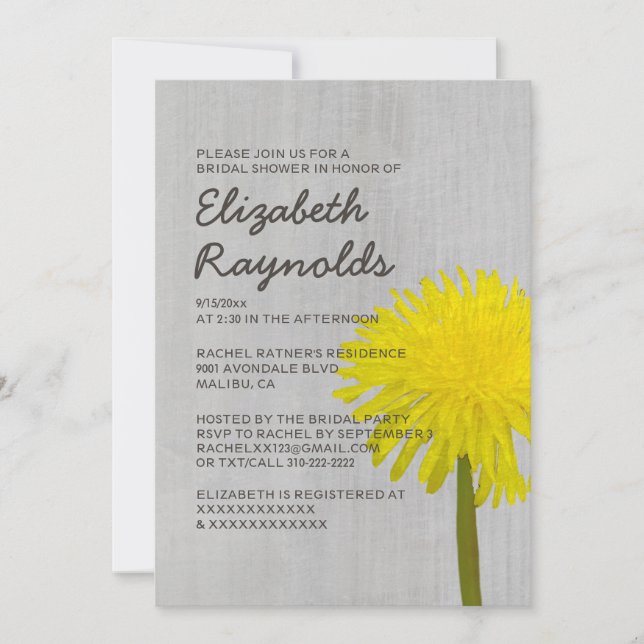 Invitations de douches nuptiales à Dandelion Vinta (Devant)