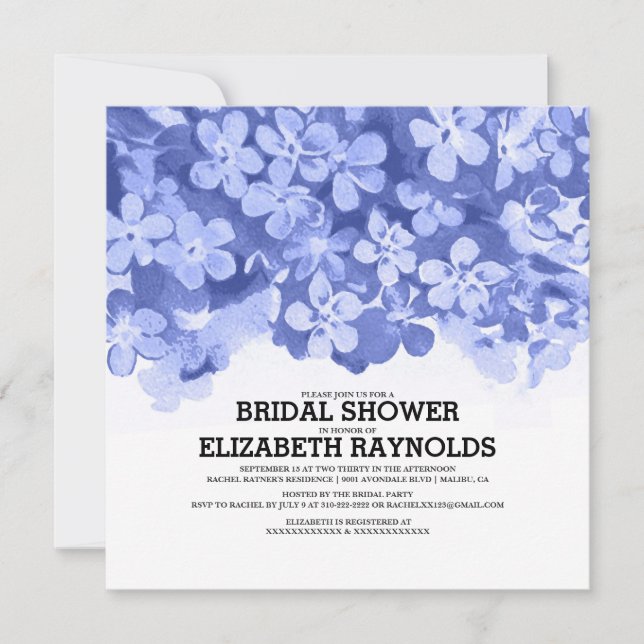 Invitations de douches nuptiales à fleurs bleues d (Devant)