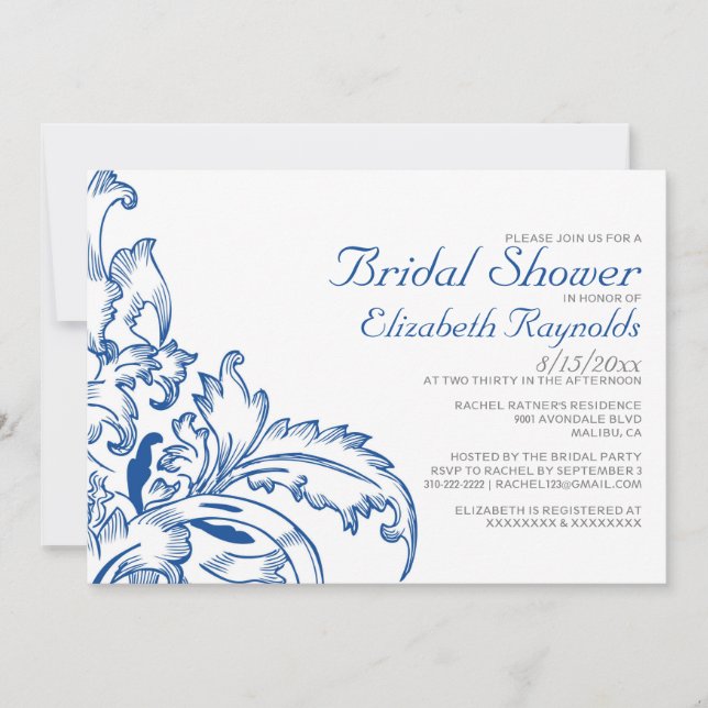 Invitations de douches nuptiales à fleurs bleues r (Devant)