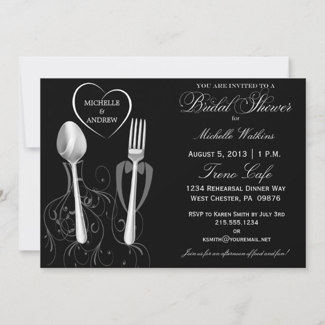 Invitations de douches nuptiales à la cuillère et  (Devant)