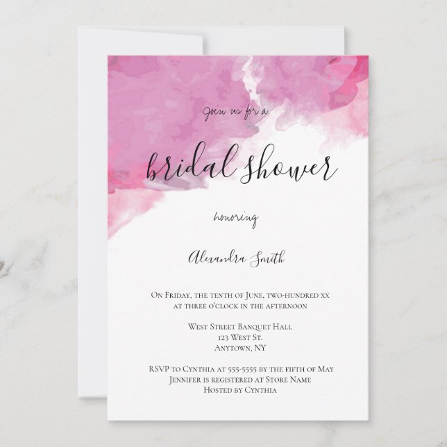Invitations de douches nuptiales à l'aquarelle ros (Devant)