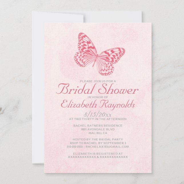 Invitations de douches nuptiales à papillon Vintag (Devant)