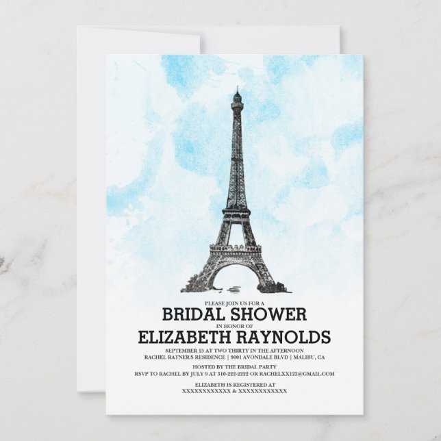 Invitations de douches nuptiales à Paris (Devant)