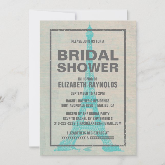 Invitations de douches nuptiales à Paris (Devant)