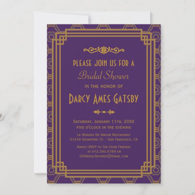 Invitations de douches nuptiales Art Déco (Devant)
