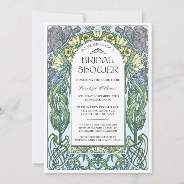Invitations de douches nuptiales Art nouveau V.01 (Devant)