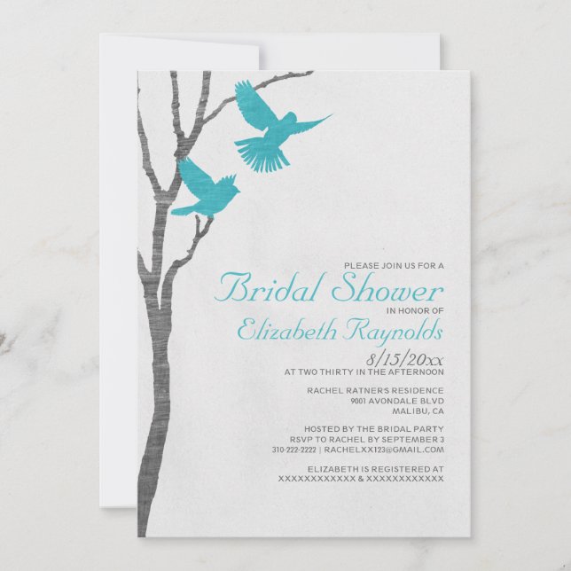 Invitations de douches nuptiales aux oiseaux bleus (Devant)