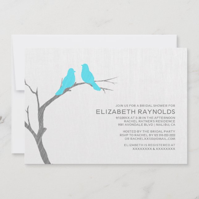 Invitations de douches nuptiales aux oiseaux bleus (Devant)