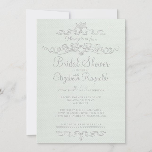 Invitations de douches nuptiales blanches de luxe (Devant)