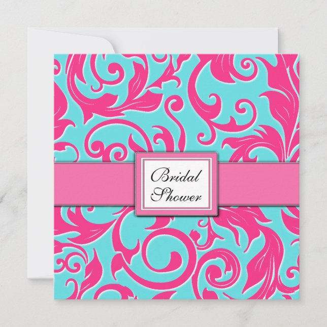 Invitations de douches nuptiales bleues et roses d (Devant)