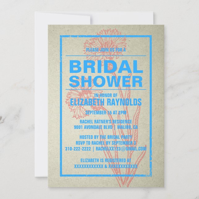 Invitations de douches nuptiales bleues et rouges  (Devant)