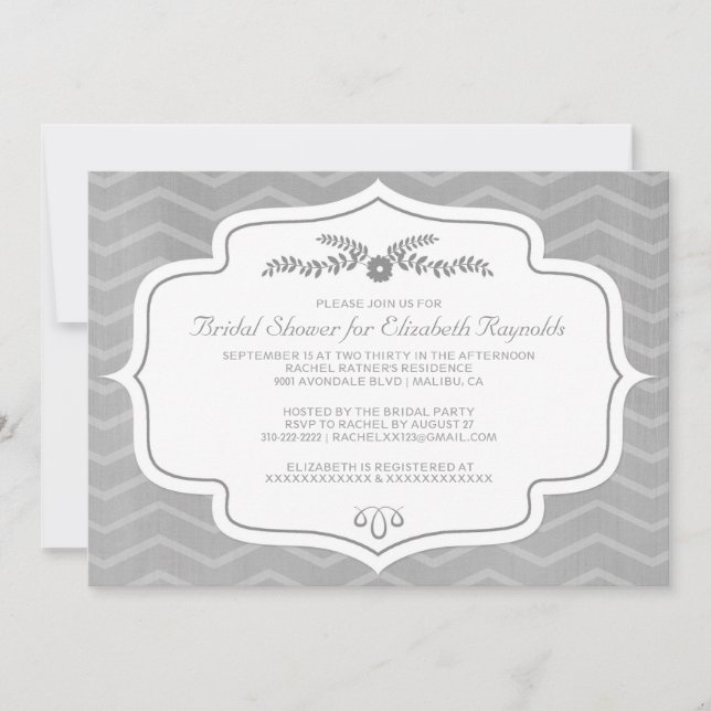 Invitations de douches nuptiales Chevron d'argent (Devant)