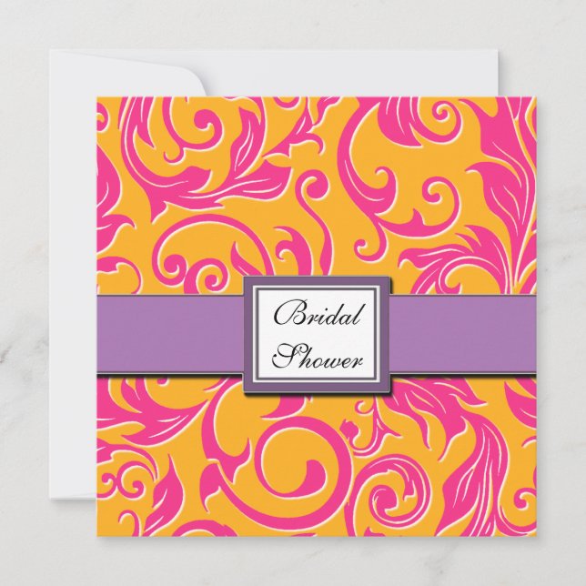 Invitations de douches nuptiales Damas Orange et r (Devant)