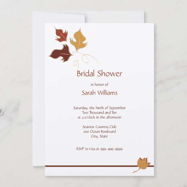 Invitations de douches nuptiales d'automne (Devant)