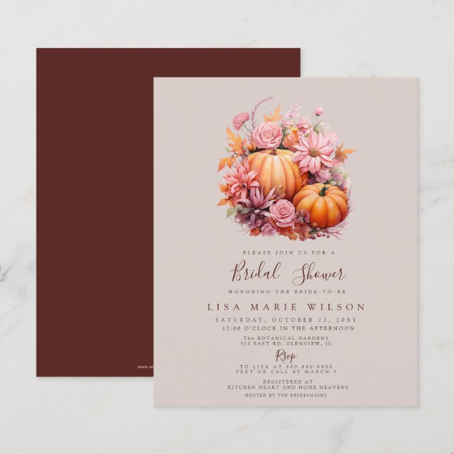Invitations de douches nuptiales d'automne des Cit (Devant / Derrière)