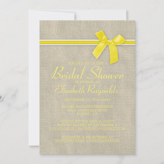 Invitations de douches nuptiales de Burlap Rustiqu (Devant)