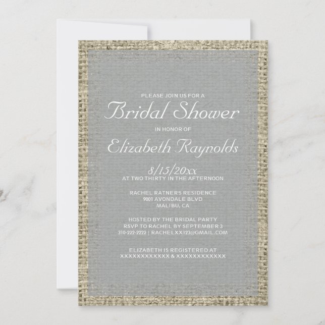 Invitations de douches nuptiales de Burlap Silver (Devant)