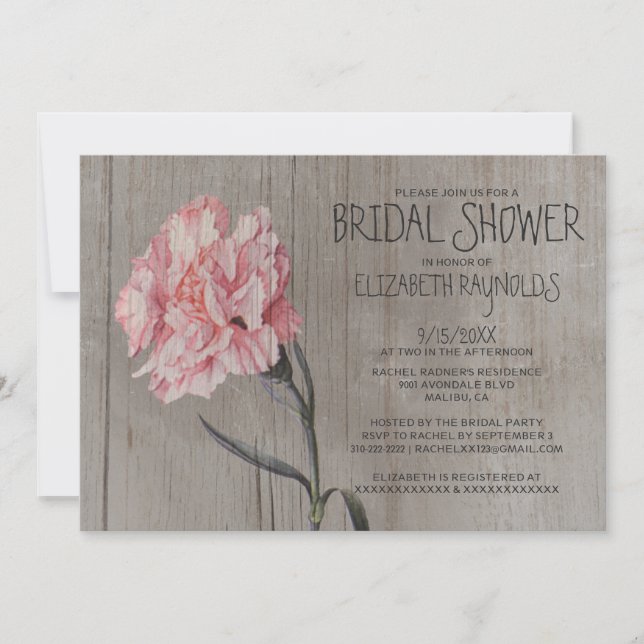 Invitations de douches nuptiales de Carnations rus (Devant)