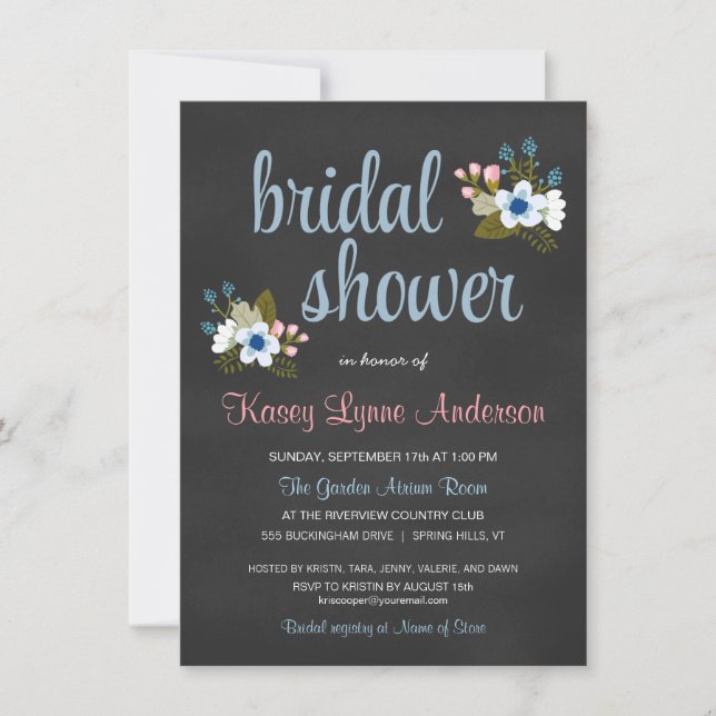 Invitations de douches nuptiales de Chalkboard Flo (Devant)