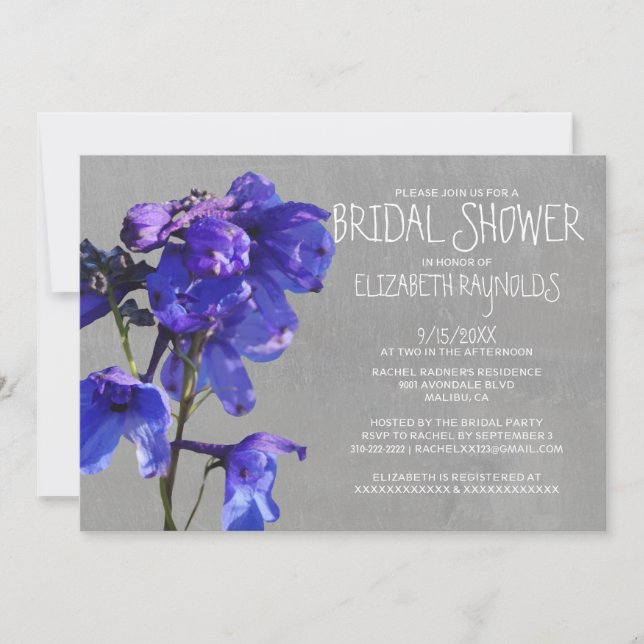 Invitations de douches nuptiales de Delphinium (Devant)