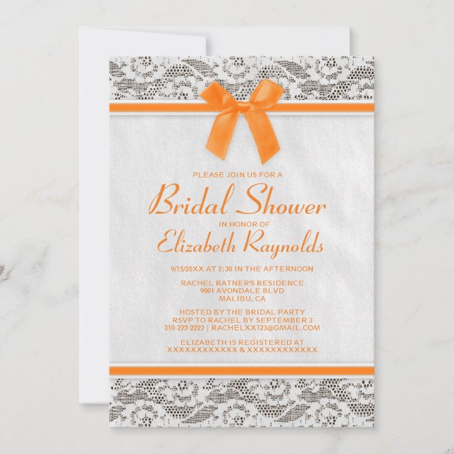 Invitations de douches nuptiales de dentelle de ca (Devant)