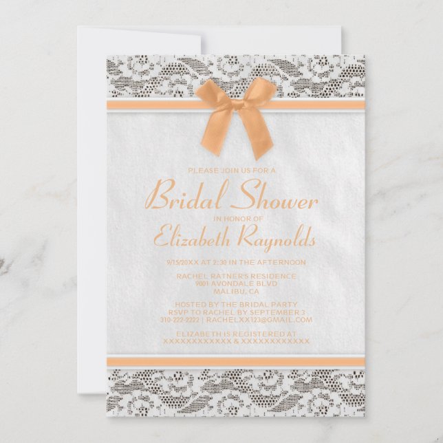 Invitations de douches nuptiales de dentelle de ch (Devant)