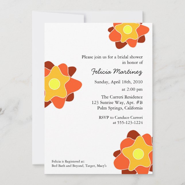 Invitations de douches nuptiales de fleurs de prin (Devant)
