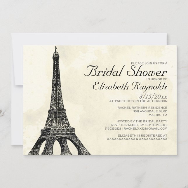 Invitations de douches nuptiales de la Tour Eiffel (Devant)