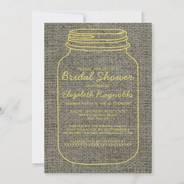 Invitations de douches nuptiales de Mason Jar, Rus (Devant)