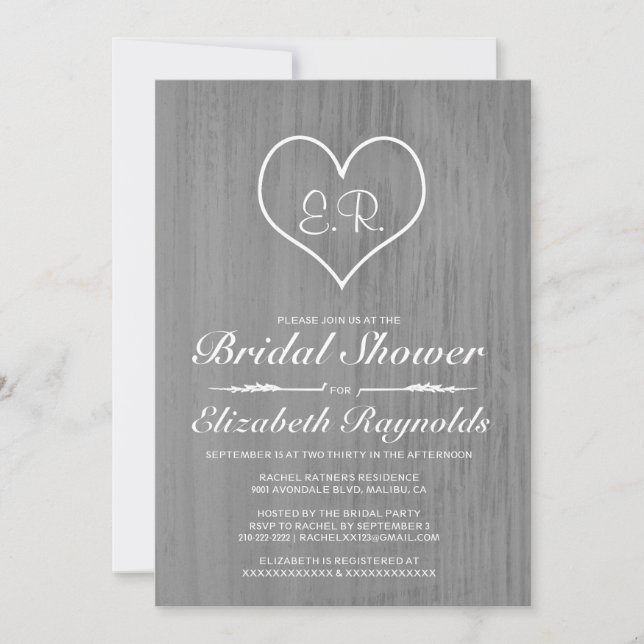 Invitations de douches nuptiales de pays gris (Devant)