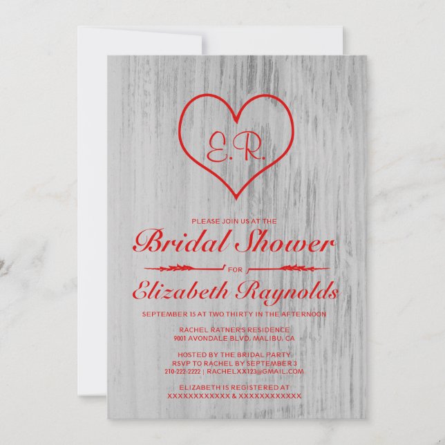 Invitations de douches nuptiales de pays rouge et  (Devant)