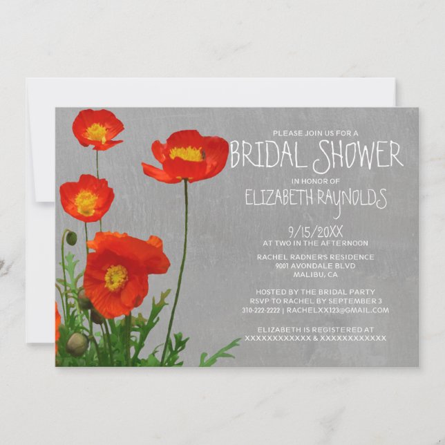 Invitations de douches nuptiales de Poppies (Devant)