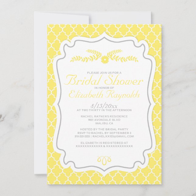 Invitations de douches nuptiales de Quatrefoil jau (Devant)