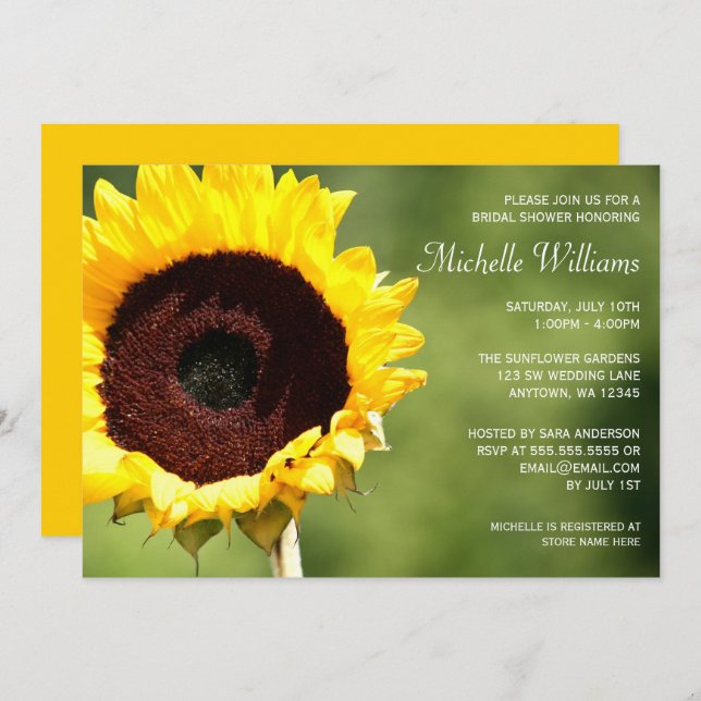Invitations de douches nuptiales de tournesol d'ét (Devant / Derrière)