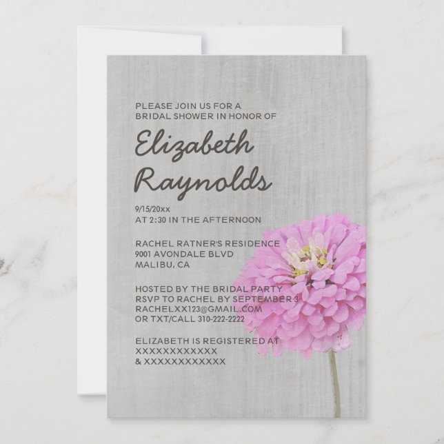 Invitations de douches nuptiales de Zinnias Vintag (Devant)
