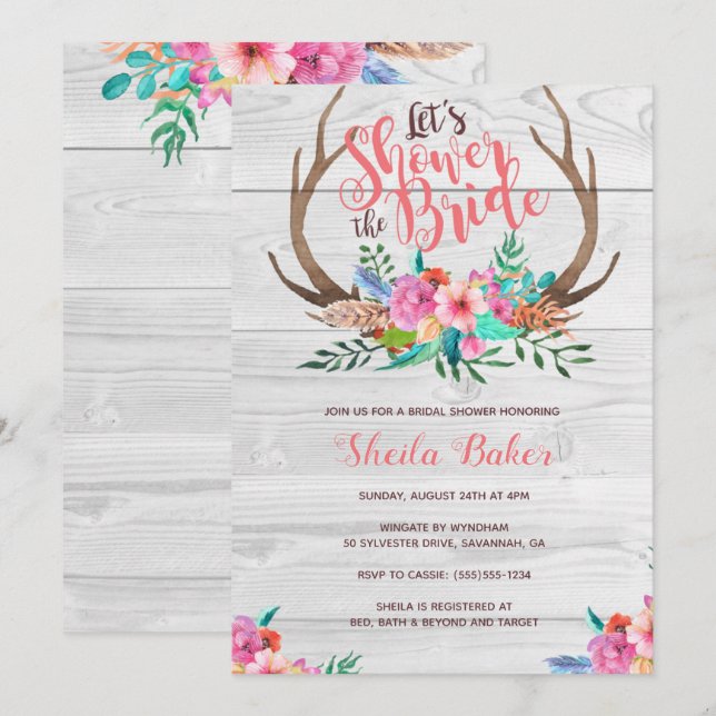Invitations de douches nuptiales Deer Antlers (Devant / Derrière)