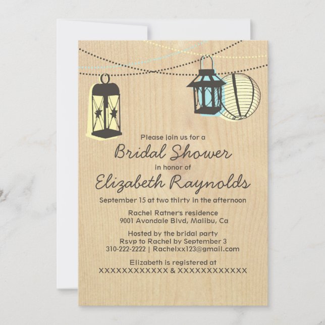 Invitations de douches nuptiales des Lanternes (Devant)